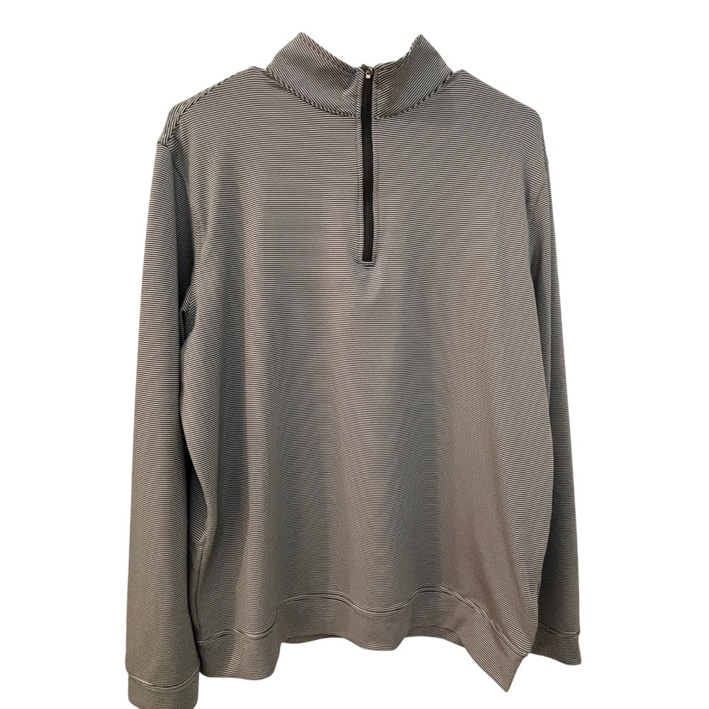 Magaschoni Mens Quarter Zip Pullover Black White Striped Performance Shirt M